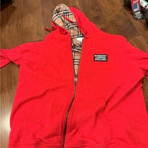 Burberry Vibrant Red zip up with Iconic Plaid Interior